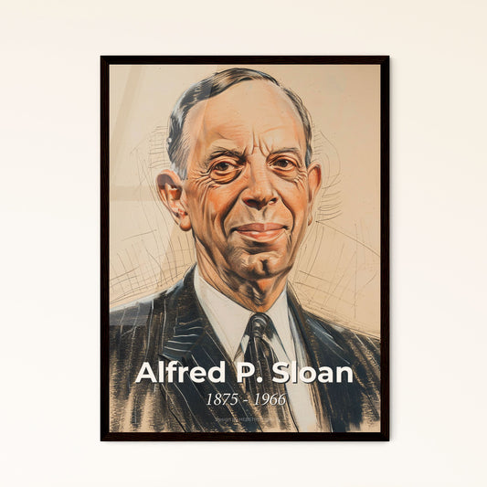 Elegant Contemporary Portrait of Alfred P. Sloan: A Dynamic Tribute to American Business Leadership in Exquisite Hatching and Color.