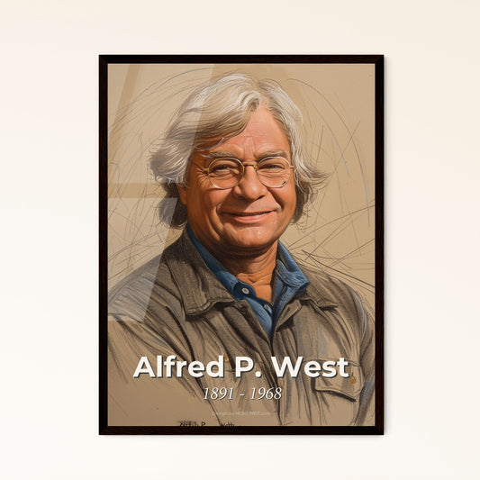 Alfred P. West: Contemporary Portrait of a Telecommunications Pioneer - Elegant Art Print in Dynamic Lines & Subtle Hues