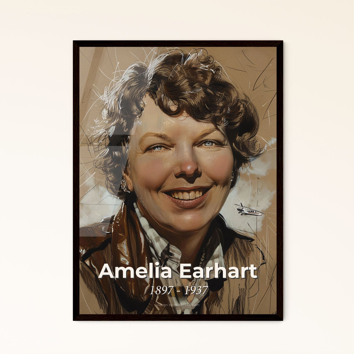 Amelia Earhart: Iconic Aviator | Elegant Portrait Print – Unique Contemporary Artwork for Home Decor or Gift, Framed & Aluminum Options