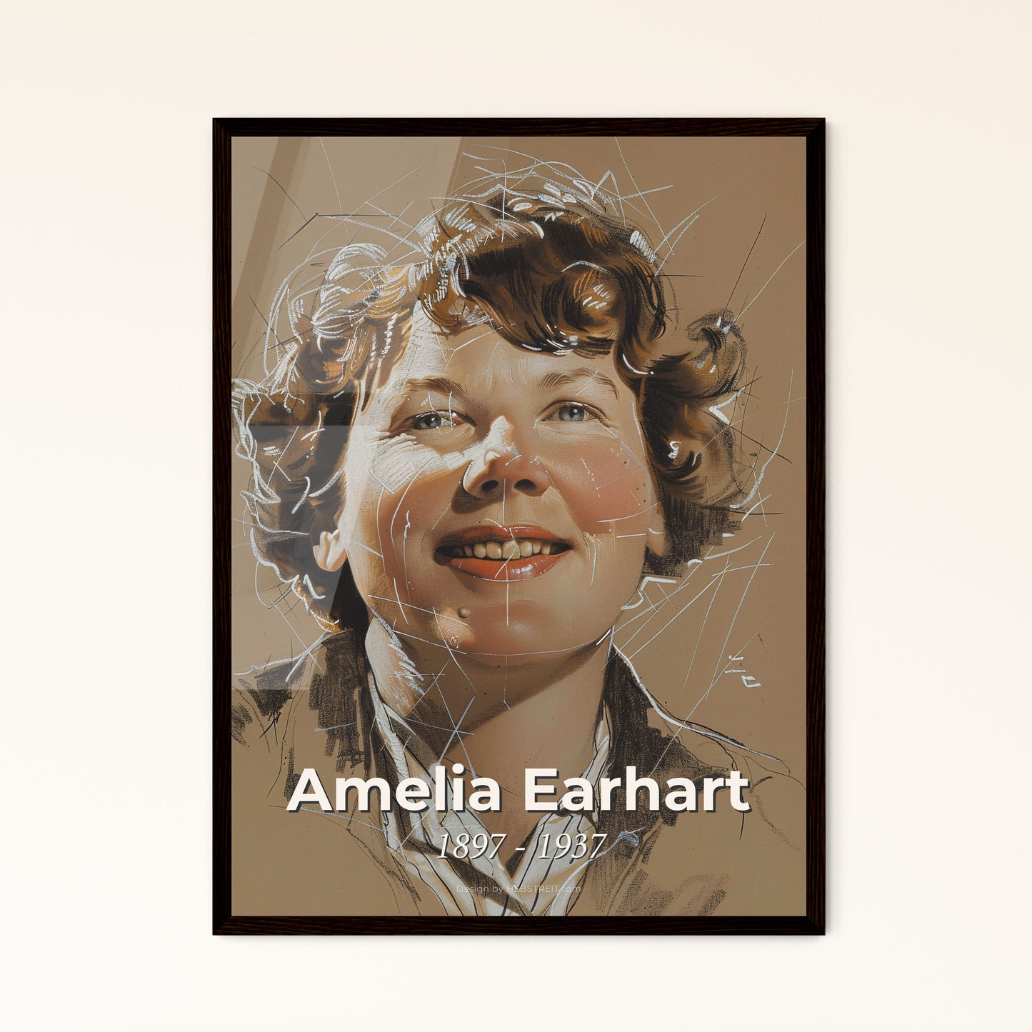 Amelia Earhart: A Timeless Tribute - Dynamic Contemporary Portrait in Warm Hues, Perfect for Home Décor or a Thoughtful Gift