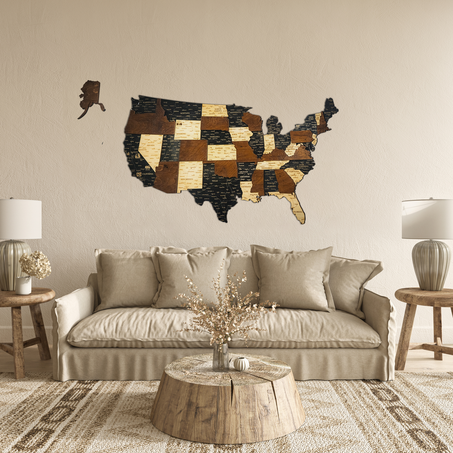 Wooden USA Map with States – Unique Wall Art for Home & Office