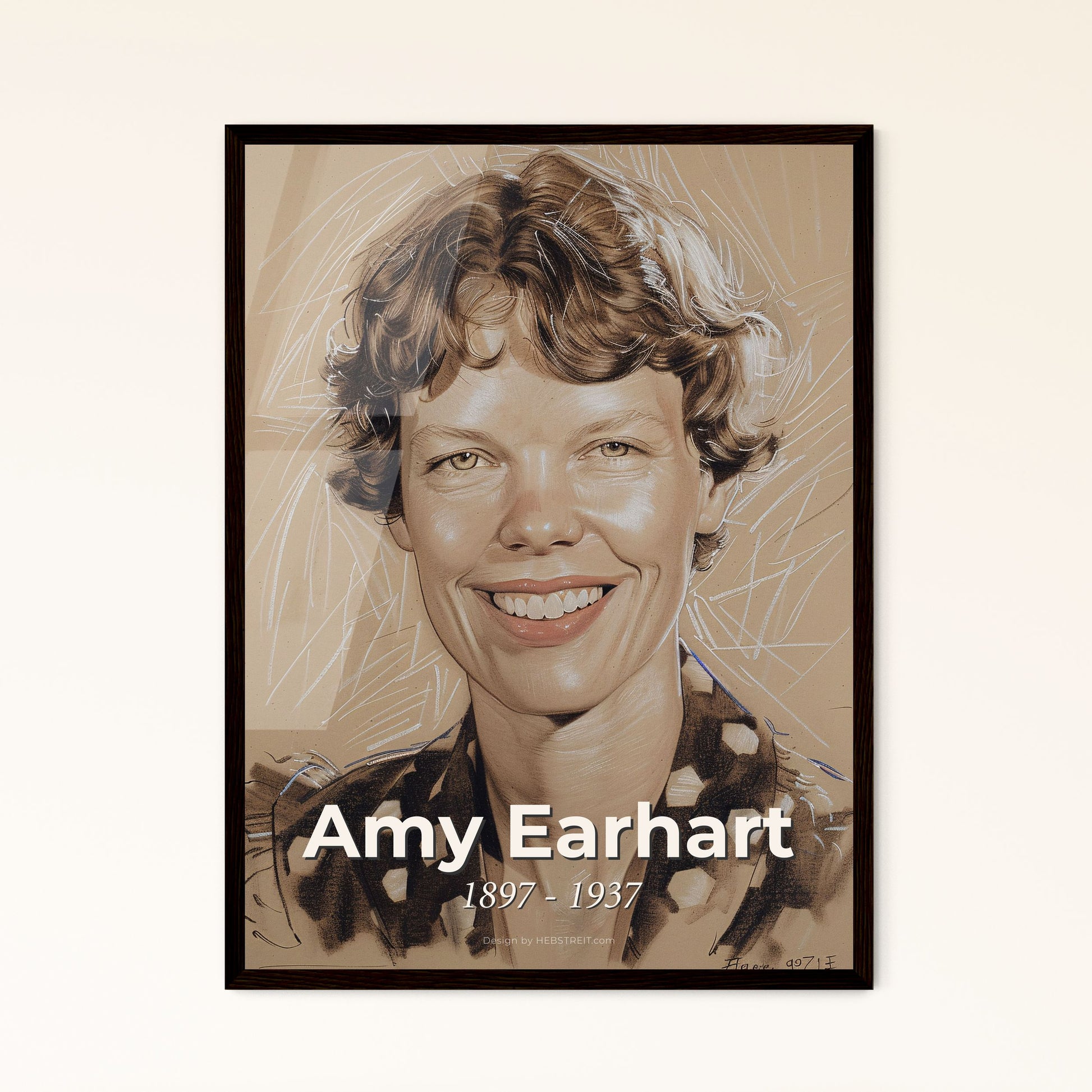 Amy Earhart: Celebrating the Bold Spirit of the First Female Aviator - Contemporary Art Print on Bright Beige, Framed Options Available!