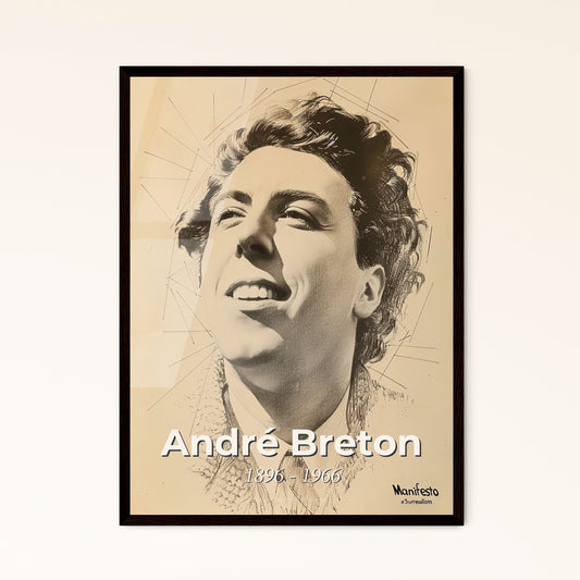 Captivating André Breton Portrait: Surrealist Pioneer in Elegant Lines & Hues – Art Print, Framed, or Aluminum Decor for Your Space