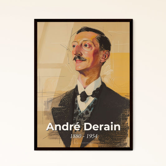 Captivating Fauvist Elegance: André Derain-Inspired Portrait Print on Beige, Dynamic Lines & Subtle Hatching in Premium Finishes