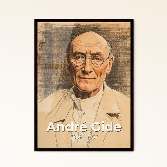 Elegant André Gide Portrait: Exquisite Contemporary Art Print on Beige, Framed or Aluminum - Perfect Gift & Home Décor