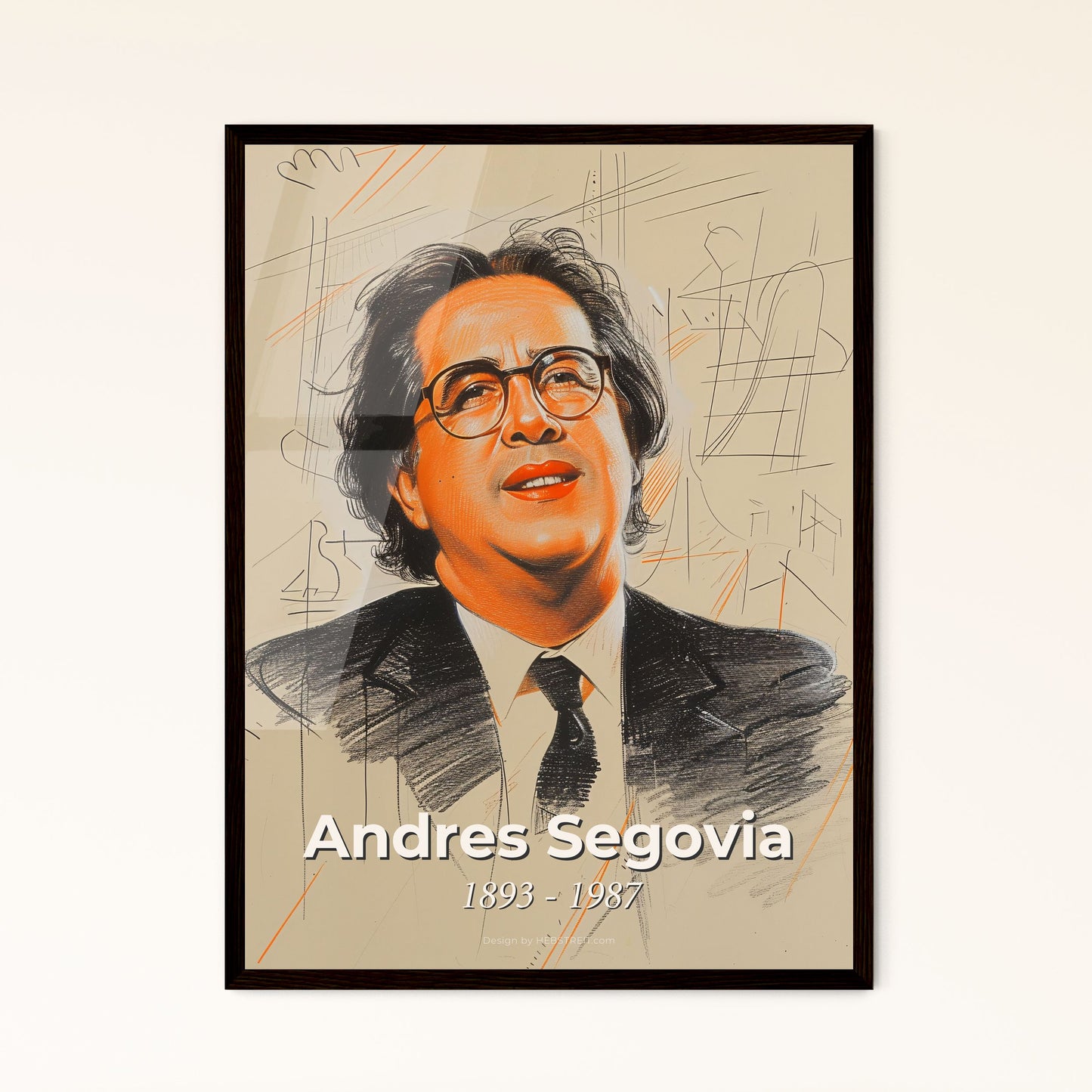 Vibrant Tribute to Andres Segovia: Contemporary Portrait of a Guitar Legend - Unique Artwork for Home Decor and Gifting