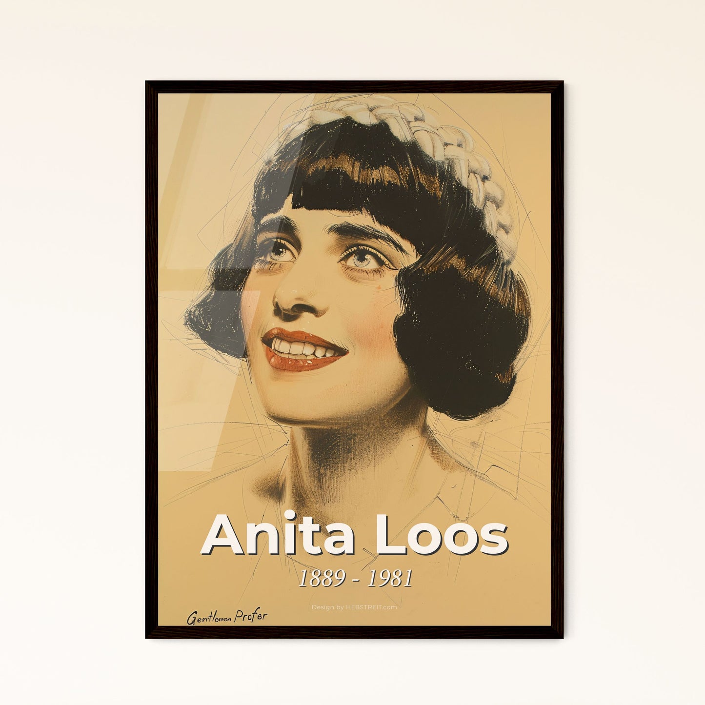 Anita Loos: A Vibrant Tribute to the Iconic Author of 'Gentlemen Prefer Blondes' - Contemporary Art on Beige Paper