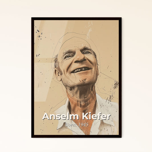 Anselm Kiefer Inspired Artwork: Captivating Portrait with Dynamic Lines on Beige, Perfect for Contemporary Home Décor