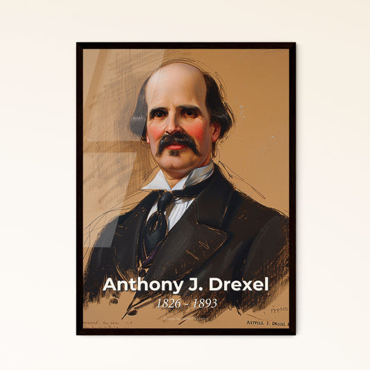 Elegant Portrait of Anthony J. Drexel: A Masterful Blend of Contemporary Art and Finance History on Bright Beige Background