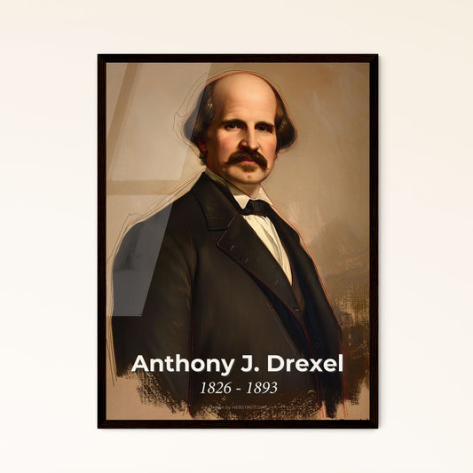 Elegant Portrait of Anthony J. Drexel: Celebrated Banker & Mentor, Contemporary Art with Dynamic Lines on Beige, Unique Gift Option