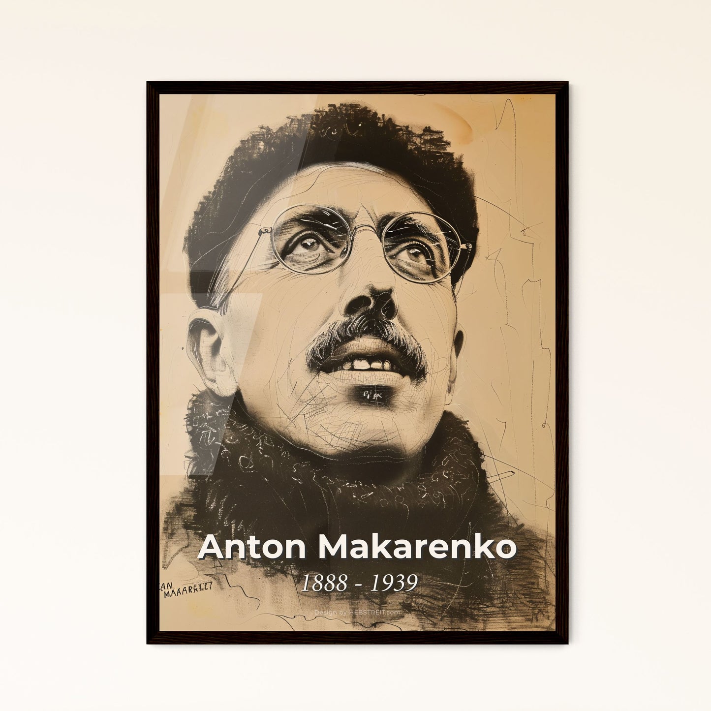 Elegant Portrait of Anton Makarenko (1888-1939): A Unique Contemporary Art Print Celebrating Soviet Pedagogy in Dynamic Hues