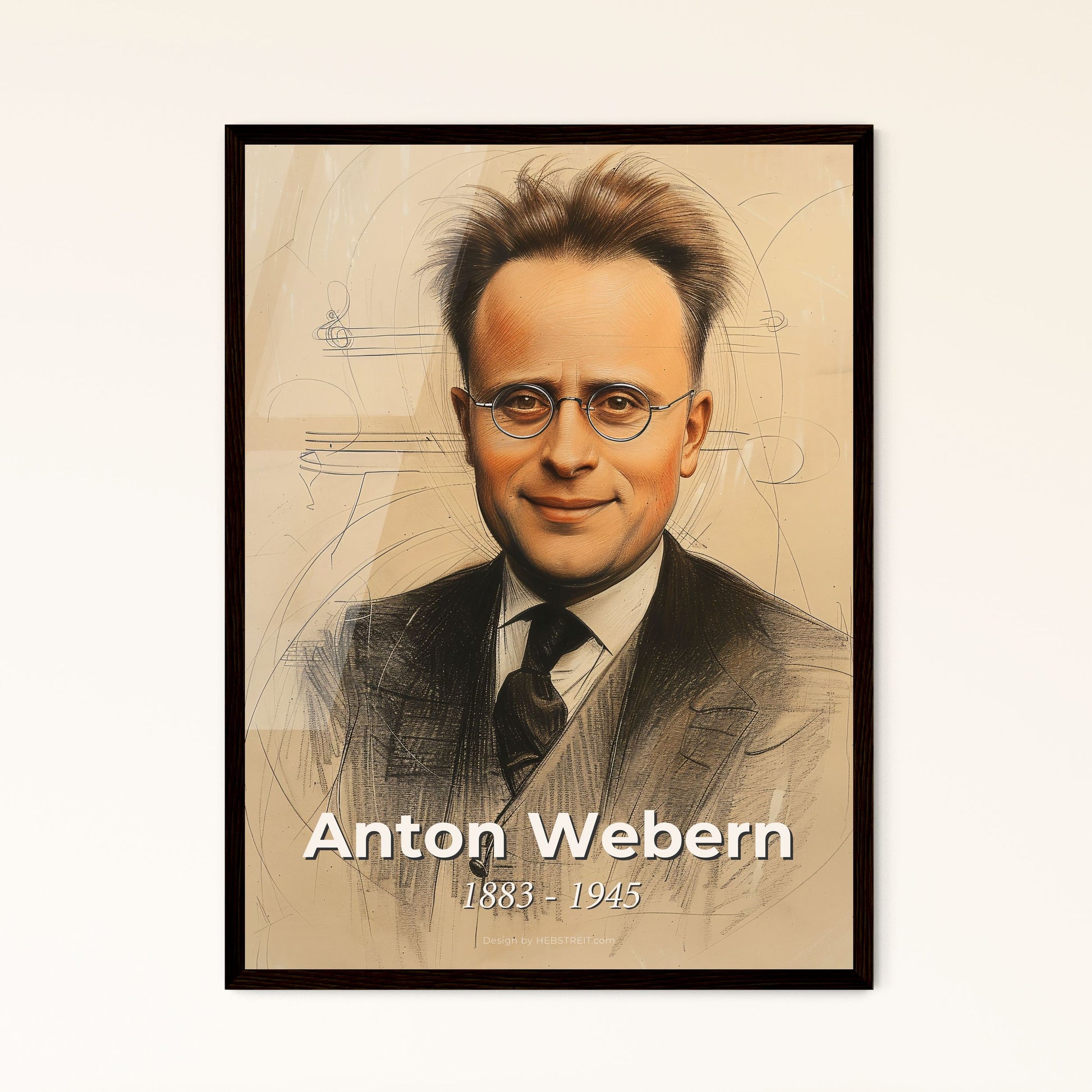 Anton Webern: Atonal Elegance - Striking Contemporary Portrait in Bright Beige, Perfect for Home Decor & Gift Giving