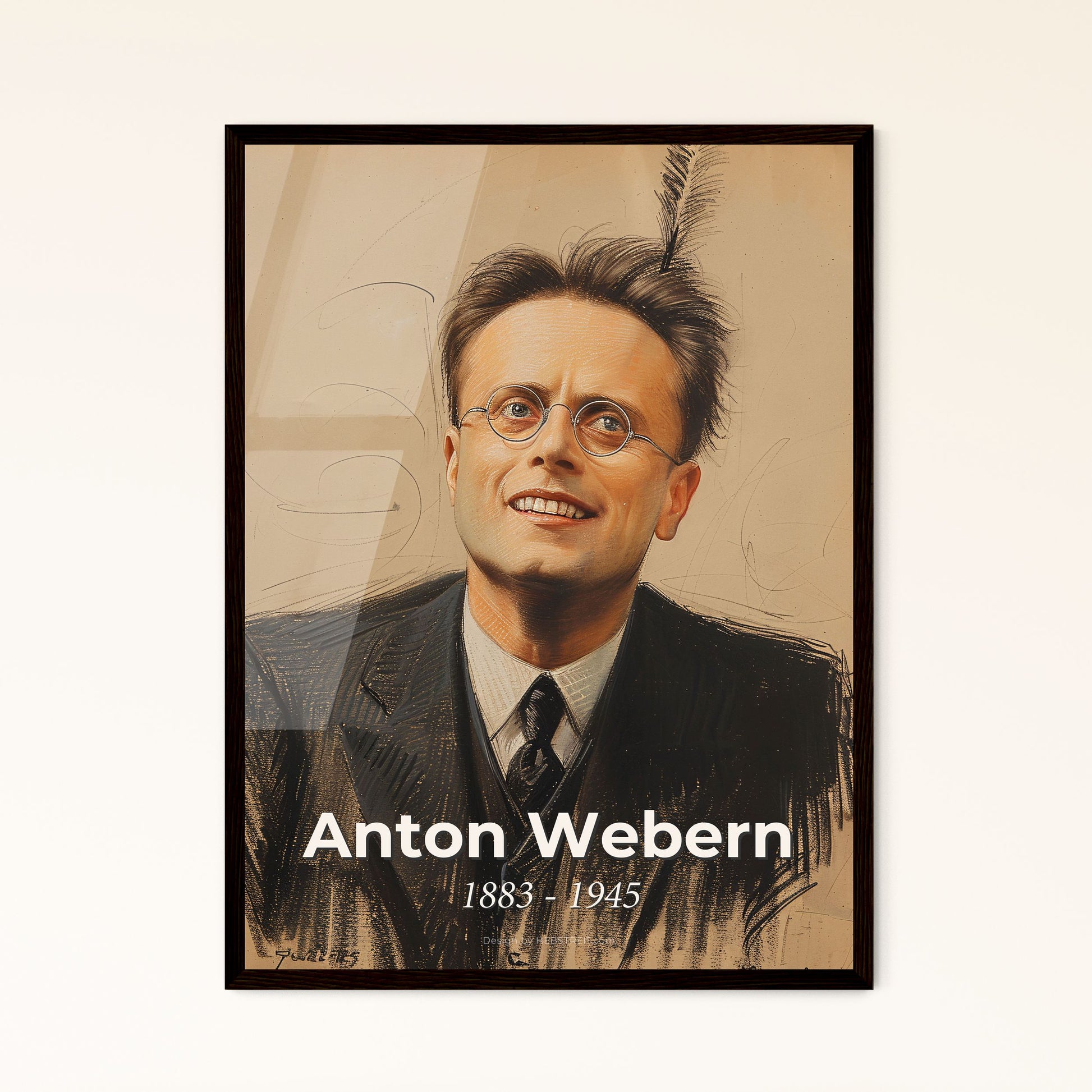 Anton Webern: A Contemporary Portrait - Atonal Elegance in Dynamic Lines on Bright Beige | Perfect Gift & Home Décor Option