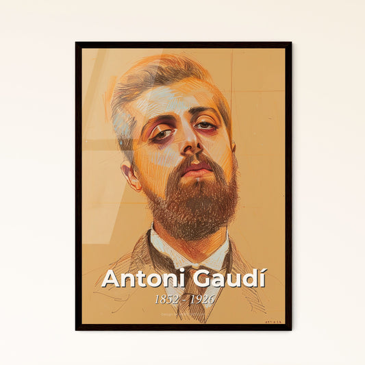 Whimsical Elegance: Antoni Gaudí Inspired Modernist Portrait Print - Unique Home Decor Gift in Elegant Framed or High-Res Format