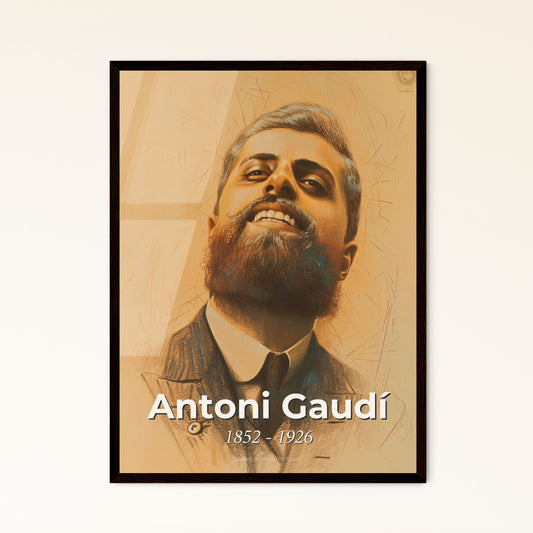 Whimsical Gaudí: Modernist Masterpiece - Unique Portrait Print on Bright Beige, Perfect for Home Decor or Distinctive Gift