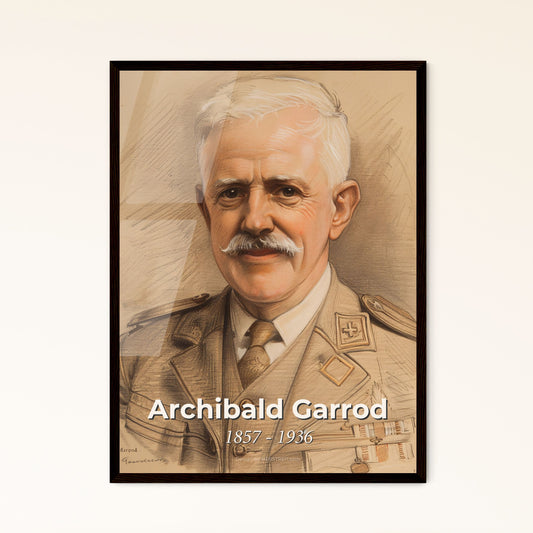 Archibald Garrod: Celebrating a Visionary Physician - Stunning Contemporary Art Print on Beige with Elegant Hatching & Dynamic Lines