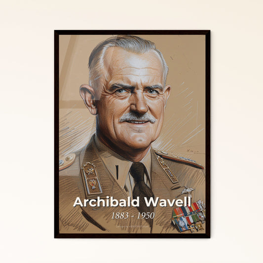 Archibald Wavell: Captivating Contemporary Portrait of a WWII Hero - Elegant Hues on Beige Paper, Framed Options Available!