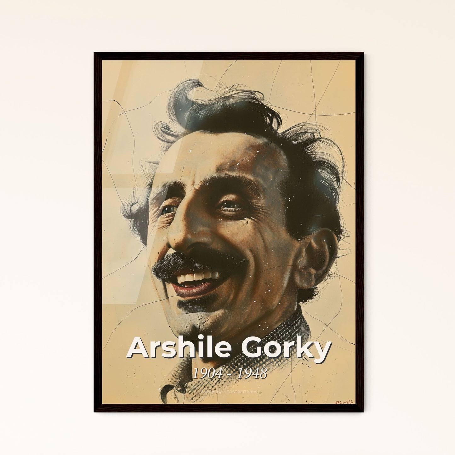 Arshile Gorky-Inspired Abstract Expressionist Portrait: Dynamic Lines & Subtle Hues on Elegant Beige - Perfect Art for Your Home