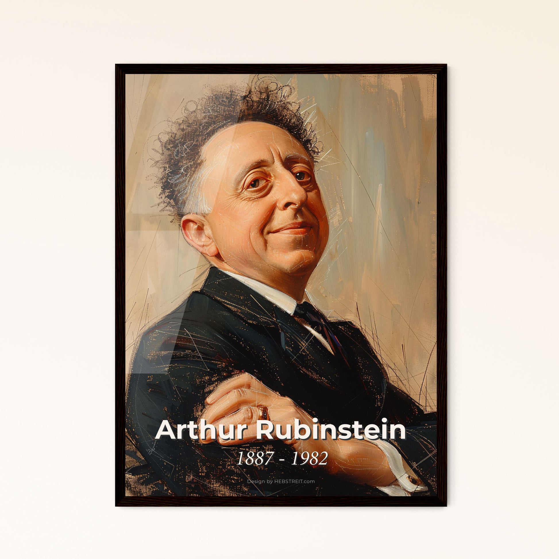 Arthur Rubinstein: Captivating Portrait of the Maestro – A Vibrant Tribute on Beige, Perfect for Home Decor & Gifting