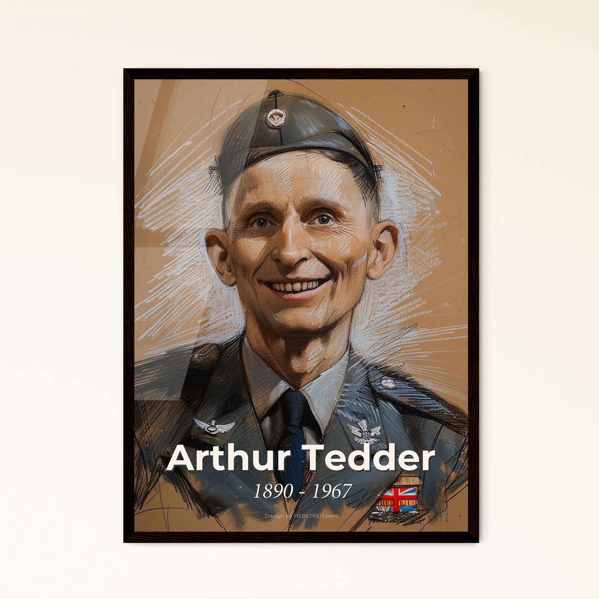 Arthur Tedder: A Dynamic Portrait of the WWII RAF Marshal - Captivating Contemporary Artwork on Beige with Illuminating Highlights