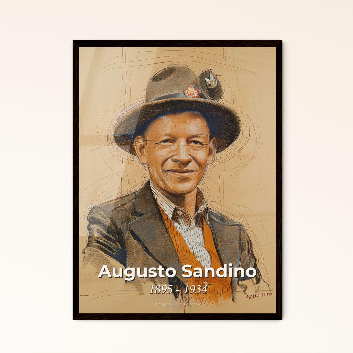 Augusto Sandino: Revolutionary Spirit - Contemporary Portrait on Beige, Dynamic Lines & Highlights, Perfect for Home Decor & Gifting