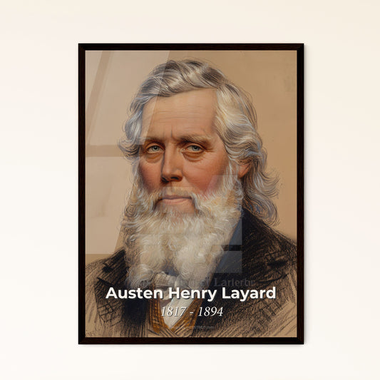 Captivating Portrait of Austen Henry Layard: A Unique Blend of Contemporary Art and Archaeological Legacy on Elegant Beige Paper