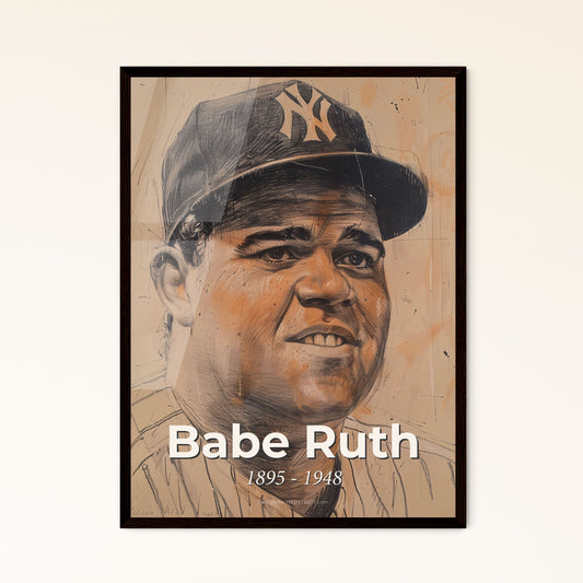 Babe Ruth: Iconic Baseball Legend Portrait - Exquisite Contemporary Art Print on Beige, Perfect for Home Decor & Gifting