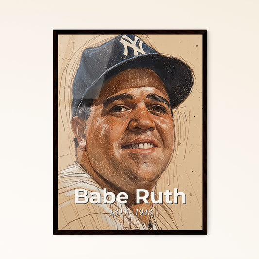 Babe Ruth: The Iconic Home Run King - A Contemporary Art Tribute on Beige, Perfect for Your Home Decor - Framed or High-Res Print.