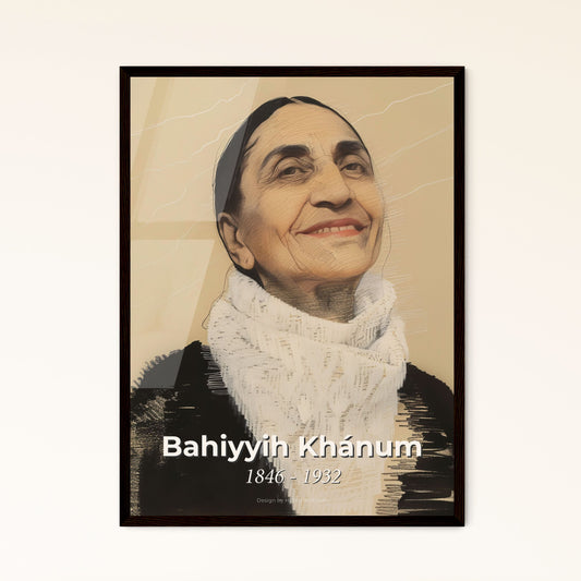 Elegant Portrait of Bahiyyih Khánum: A Persuasive Tribute to a Bahá'í Leader in Fluid Lines & Soft Hues - Perfect for Home Decor