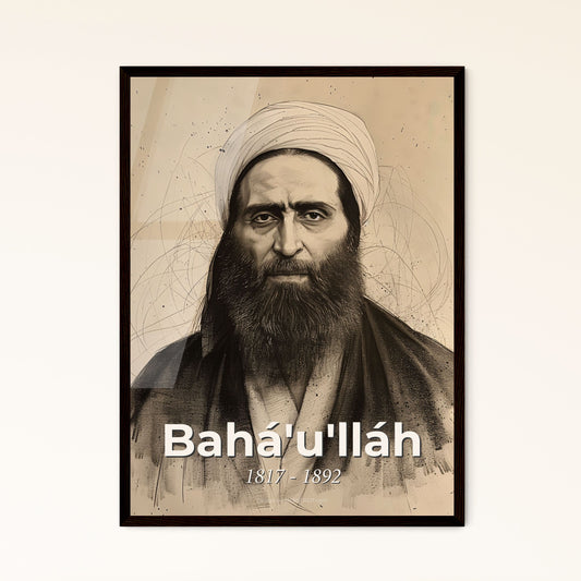 Vibrant Portrait of Bahá'u'lláh: An Inspirational Icon of Unity & Peace in Contemporary Art - Available in Various Premium Formats