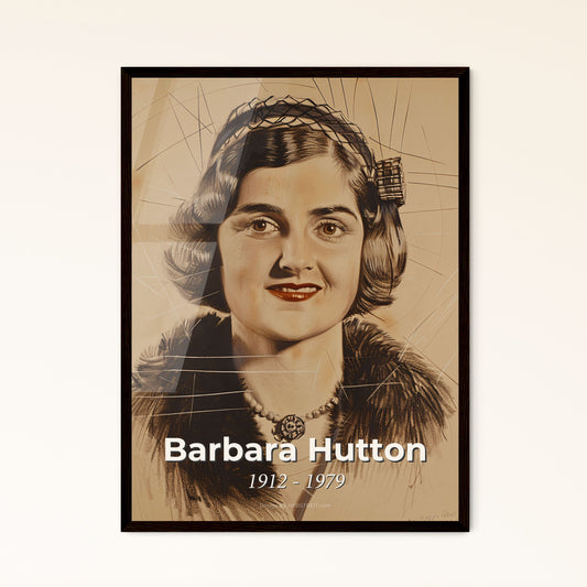 Captivating Portrait of Barbara Hutton: Iconic Heiress & Socialite - Contemporary Art Print with Dynamic Lines & Elegant Hatching