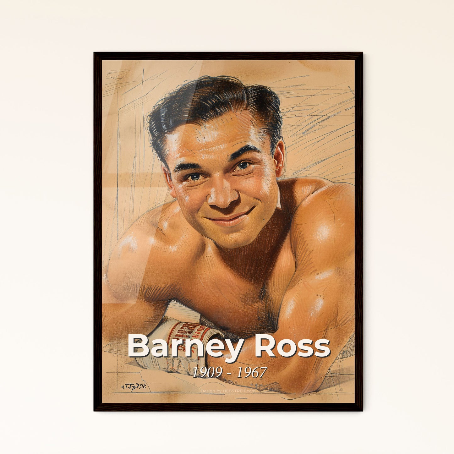 Barney Ross: A Resilient Champion - Captivating Contemporary Art Portrait Masterfully Rendered on Bright Beige with Dynamic Lines