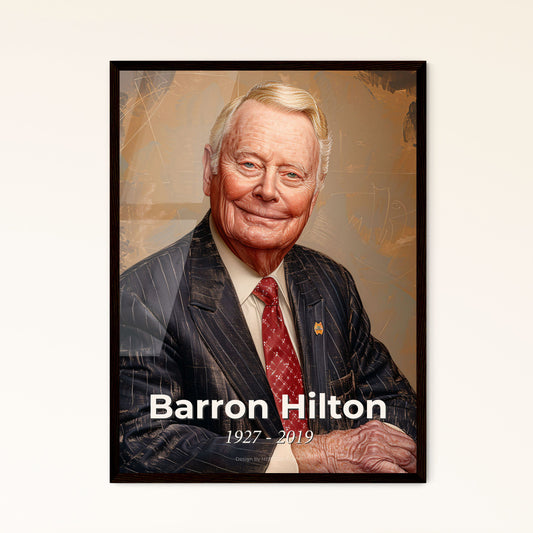 Barron Hilton: Iconic Hotelier & NFL Visionary - Contemporary Art Portrait on Beige, Dynamic Lines & Subtle Hues - Home Decor Essential