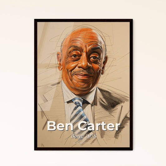 Elegant Portrait of Ben Carter: Iconic 1958 American Real Estate Developer - Contemporary Art Print with Dynamic Hatching & Lines