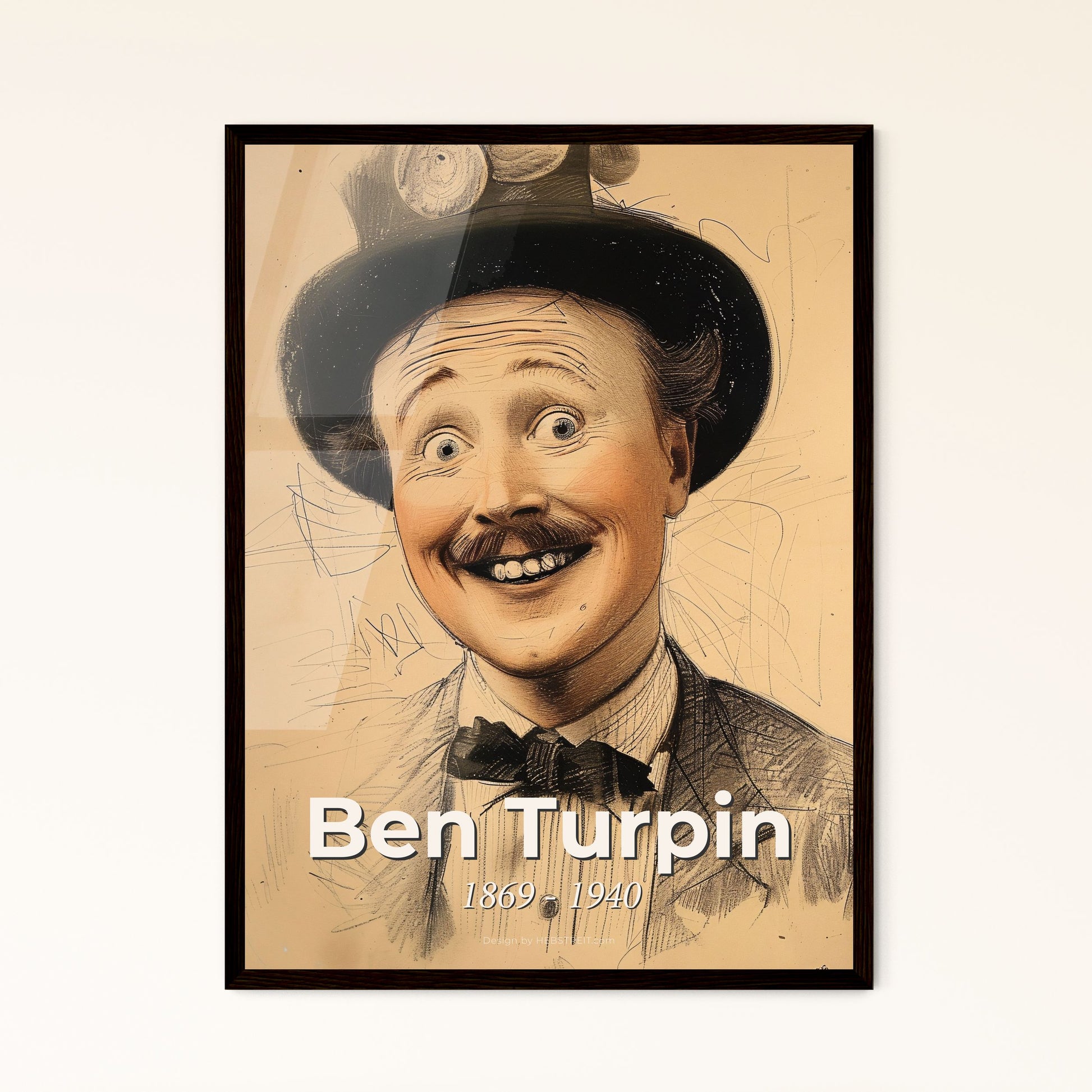 Ben Turpin: A Captivating Tribute to the Iconic Comedian - Stunning Contemporary Artwork on Elegant Beige Background