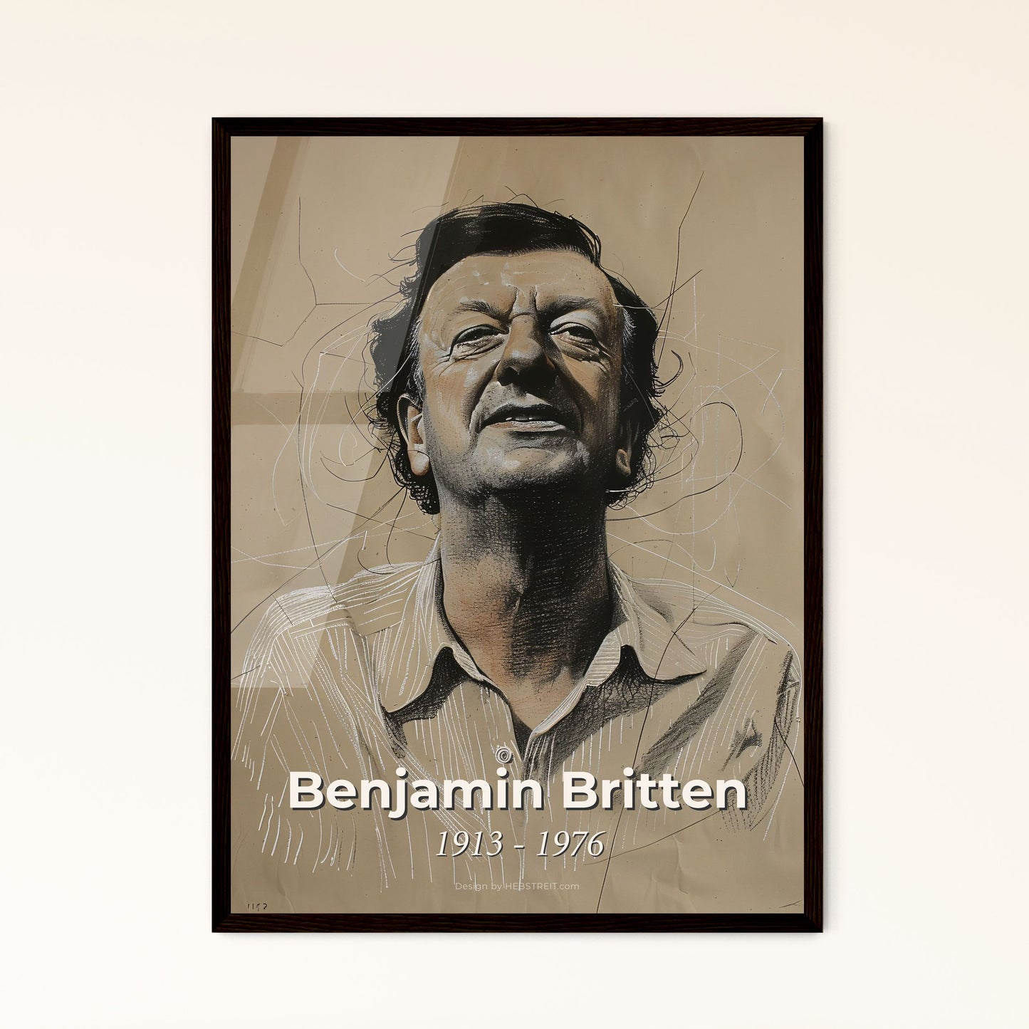 Dynamic Portrait of Benjamin Britten: Contemporary Art Print Celebrating the Renowned British Composer's Spirit and Legacy