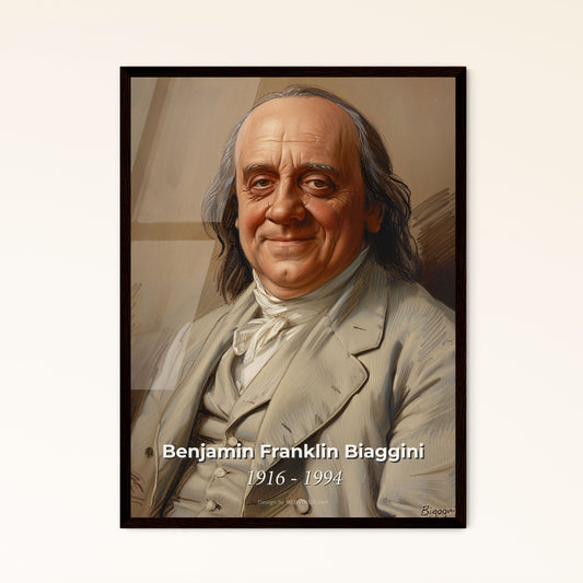 Elegant Portrait of Benjamin Franklin Biaggini: A Contemporary Tribute to an Iconic American Railway Executive in Vibrant Hues