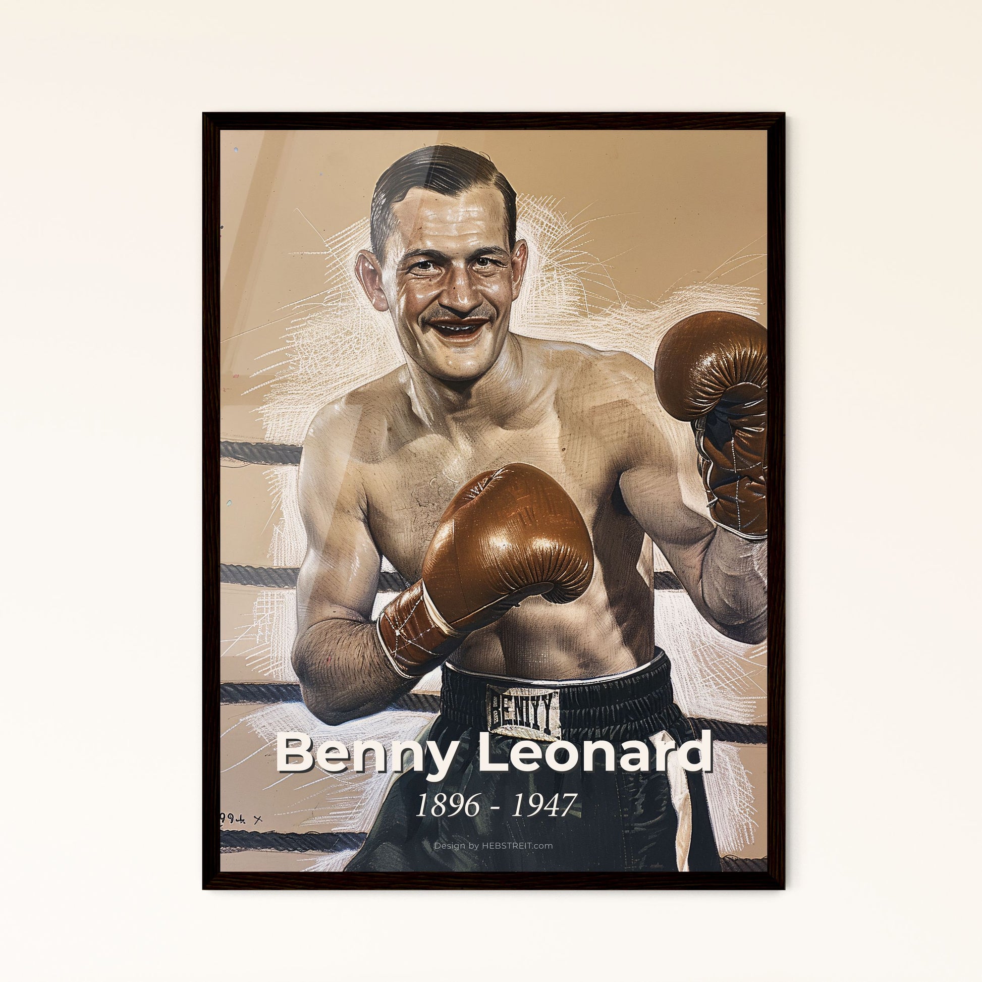 Benny Leonard: Legendary Lightweight Boxer - Exquisite Contemporary Art Print on Beige, Framed or Aluminum for Timeless Decor