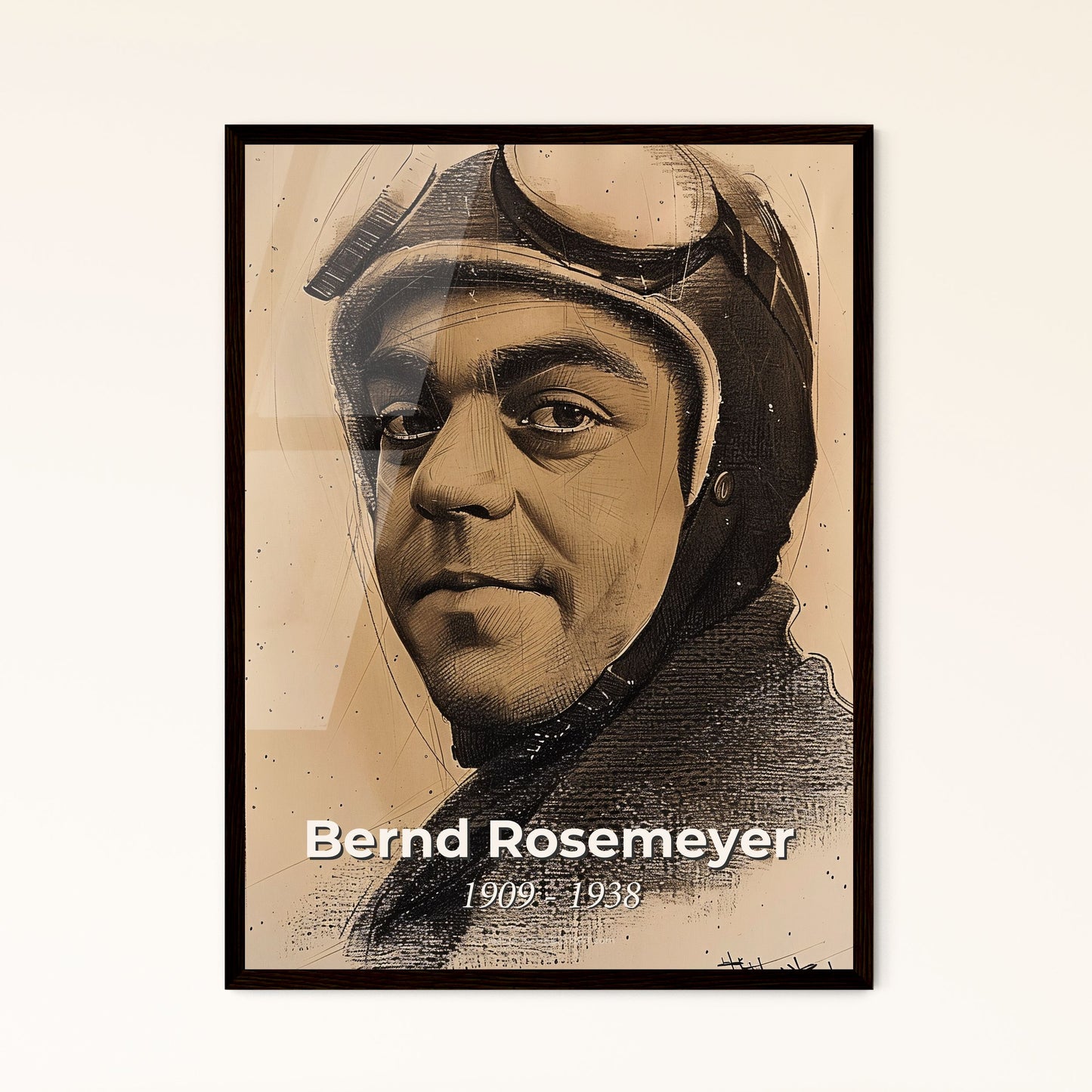 Dynamic Portrait of Bernd Rosemeyer: A Captivating Tribute to the Fearless Auto Union Racing Legend in Elegant Contemporary Design