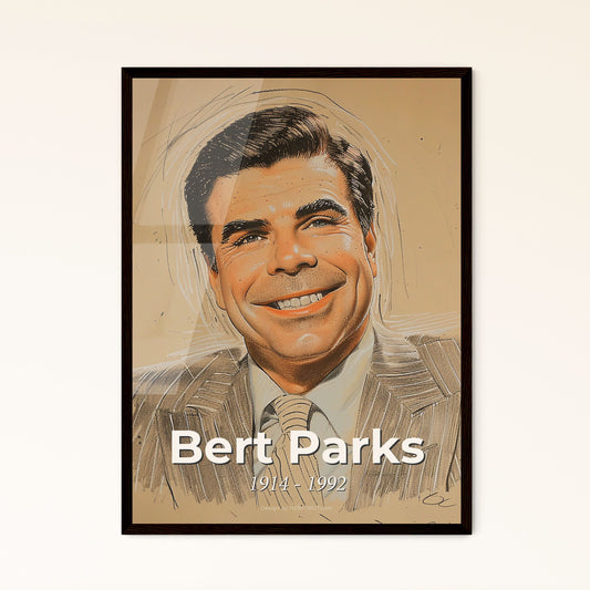 Bert Parks: Timeless Elegance - A Contemporary Tribute to the Iconic TV Host, Captured in Dynamic Artistry on Beige Canvas