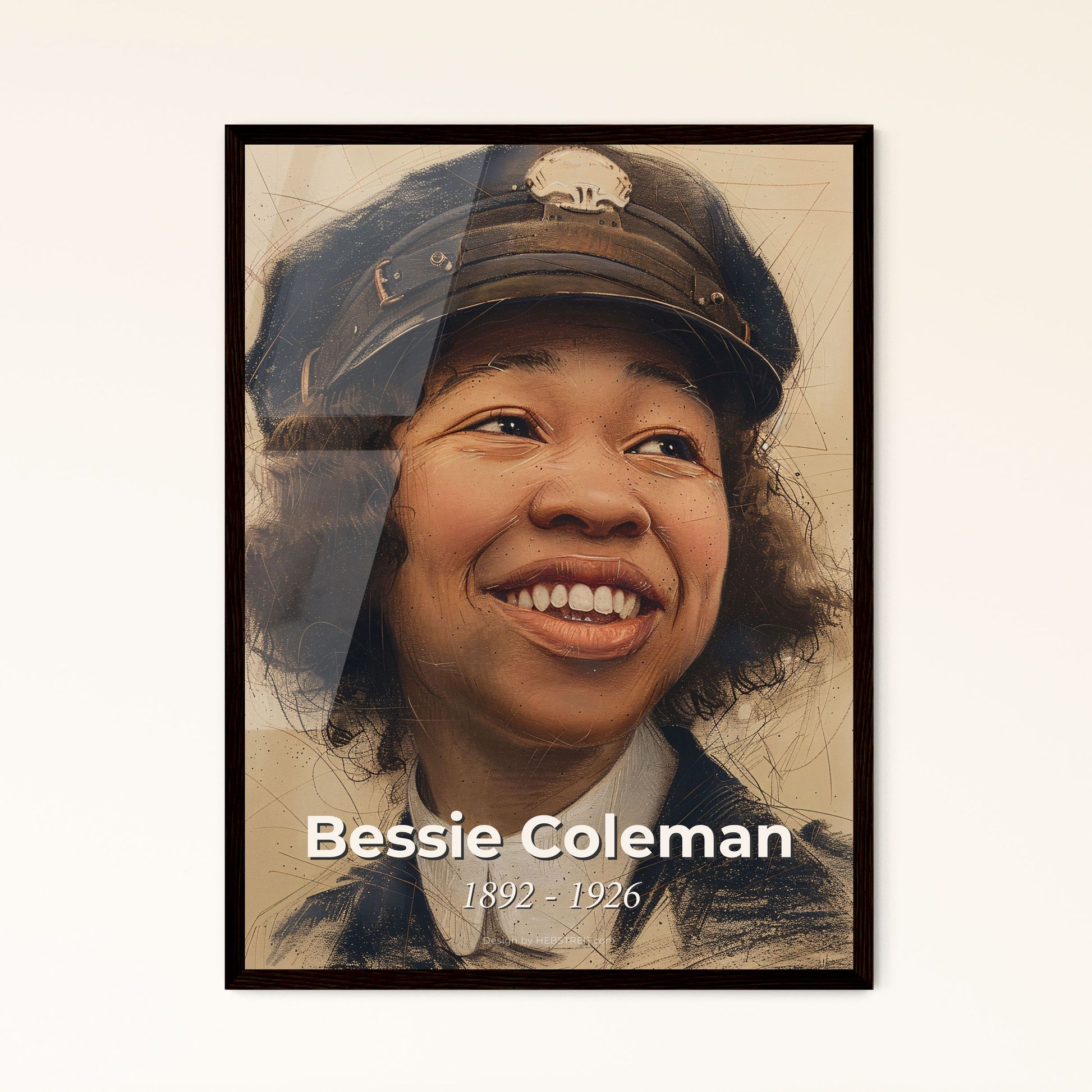 Bessie Coleman: Trailblazing Aviator - Stunning Contemporary Art Print Celebrating Her Legacy in Unique Perspective and Elegant Hatching