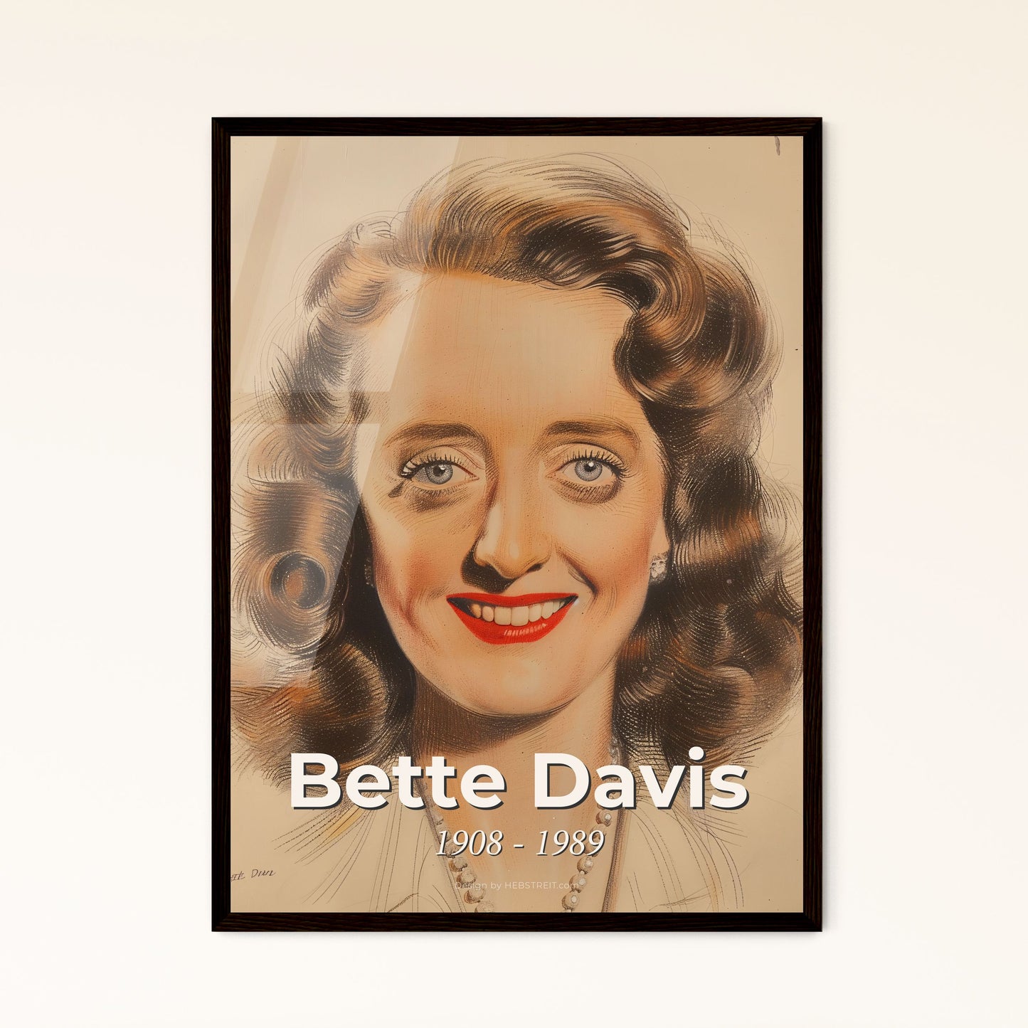 Bette Davis: Iconic Elegance - Captivating Portrait on Beige; A Stunning Fusion of Contemporary Art & Timeless Celebrity Charm