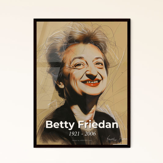 Empowering Essence: Portrait of Betty Friedan - A Vibrant Tribute to Feminism on Elegant Beige, Available in Various Formats