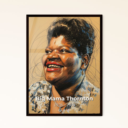 Big Mama Thornton: Captivating Blues Icon - Contemporary Art Portrait on Beige, Dynamic Lines and Stylish Hatching, Perfect for Any Space