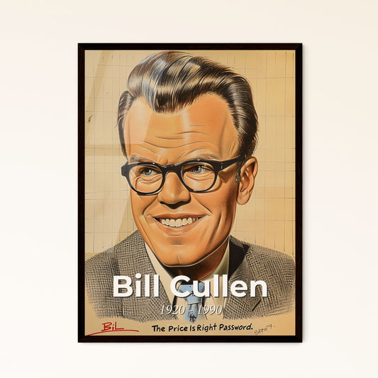 Bill Cullen: Iconic TV Game Show Host, Vibrant Art Print on Beige with Dynamic Lines & Highlights – Perfect for Home Décor!