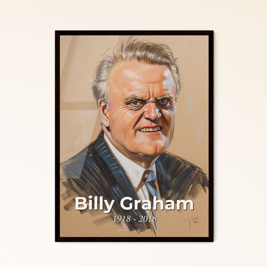 Divine Impact: Iconic Portrait of Billy Graham (1918-2018) - A Contemporary Tribute to an Influential Evangelist in Unique Hues