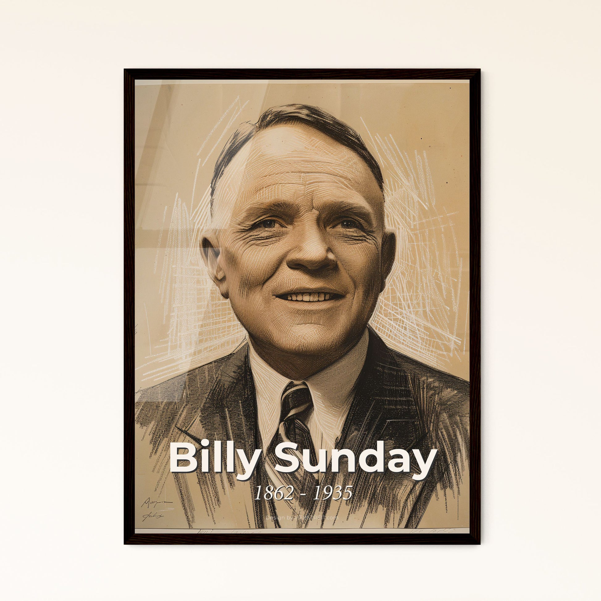 Captivating Billy Sunday Portrait: Dynamic Evangelist Artwork in Vibrant Hues – Ideal for Home Décor or Unique Gift