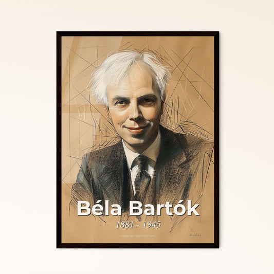 Captivating Béla Bartók Portrait: A Dynamic Fusion of Folk and Classical - Stunning Art Print on Beige Background