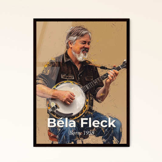 Vibrant Portrait of Béla Fleck: Fusion of Bluegrass, Jazz & Classical Music - Contemporary Art Print for Home Décor or Unique Gift