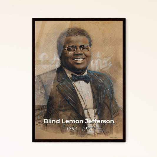 Elegant Tribute to Blind Lemon Jefferson: A Captivating Contemporary Portrait of a Blues Legend on Bright Beige Canvas